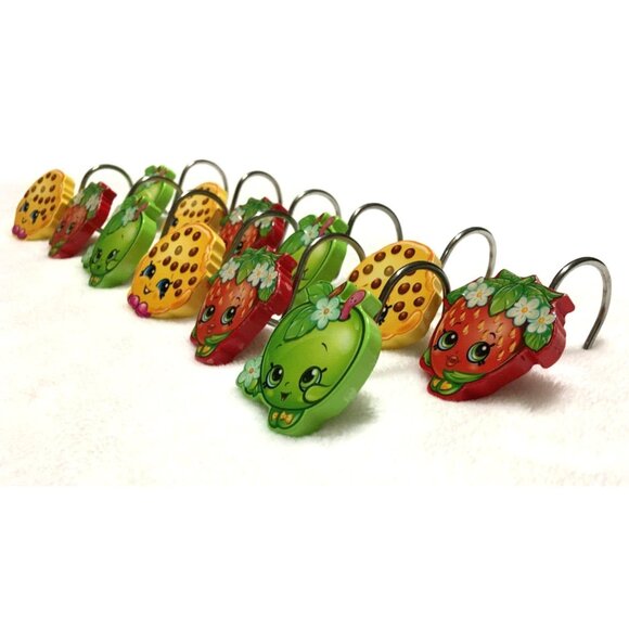 SHOPKINS Kids Shower Curtain Hooks Set of 12 Bath Decor Red Green Yellow - Picture 4 of 6